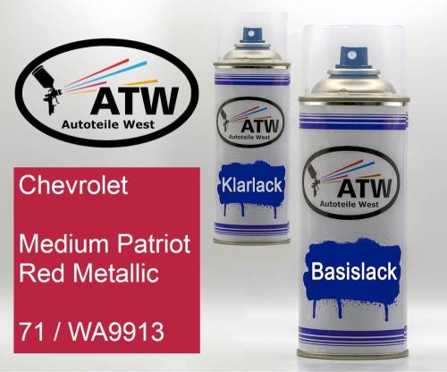 Chevrolet, Medium Patriot Red Metallic, 71 / WA9913: 400ml Sprühdose + 400ml Klarlack - Set, von ATW Autoteile West.